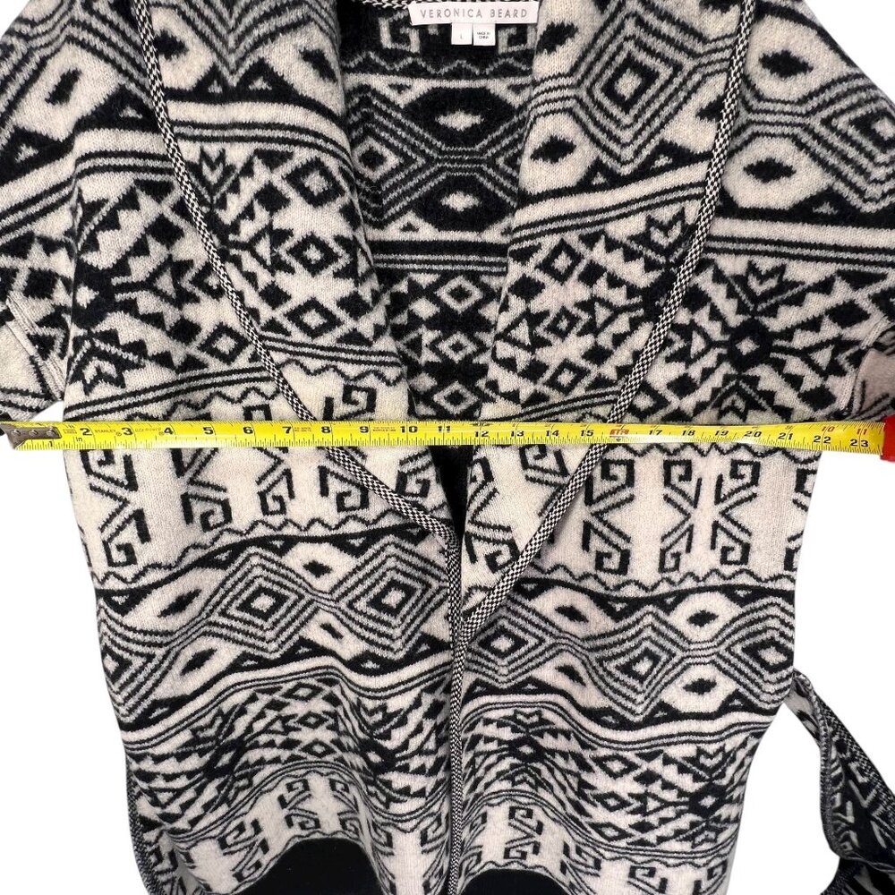 Veronica Beard Wool Sweater Jacket Shawl Collar Belt Aztec Tribal Jacquard Large - Picture 14 of 16